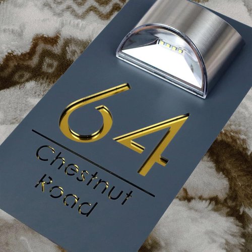 Custom House Number Sign with Solar Light – Personalized Door Plaque with Modern Design – Waterproof Outdoor Address Sign for Home, Yard, Porch