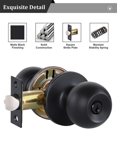 Lanwandeng Matte Black Door Knobs with Lock and Keys, Interior/Exterior Door Knob for Bedroom or Bathroom, Entry Door Lock