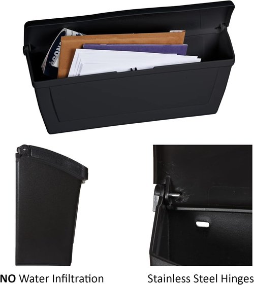 Small Plastic Mailbox for Outside Porch, Easy to Install Wall Mount, Lightweight, Heavy Duty, Rustproof, Maintenance-Free Horizontal Mail Box for House - 15.5” x 4” x 6.25” (Rich Black)