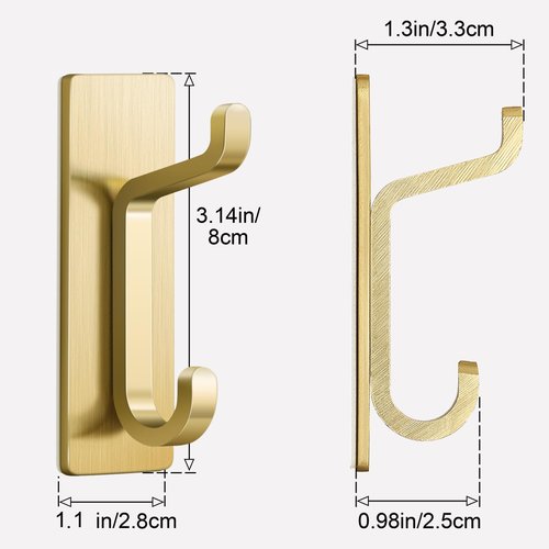 Josmimic Self Adhesive Wall Hooks for Hanging: Extra Strong 13 LB, Hook for Coat, Towel in Bathrooms, Shower, Kitchen, Wall, Door Hook, Gold 4 Pack