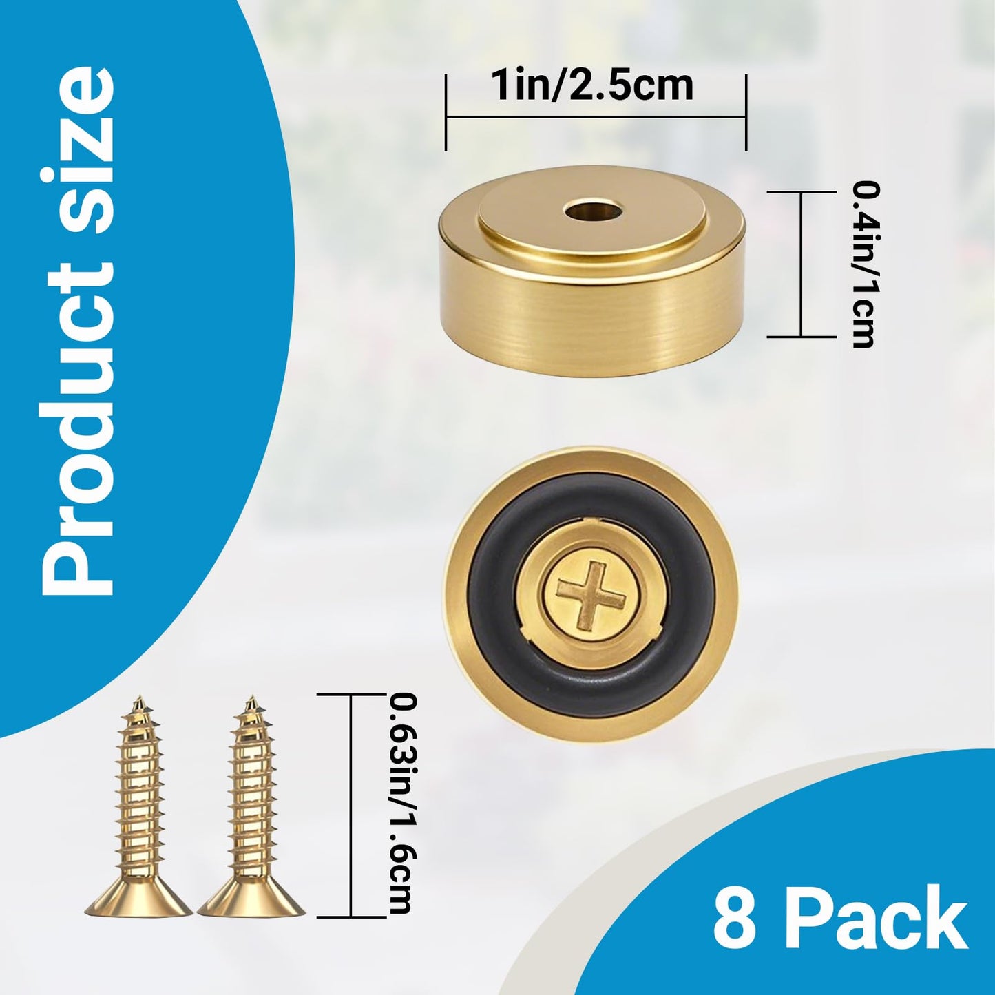 Zepkouel 8 Pack Brass Cutting Board Feet with Non Slip Pads,Rubber Feet for Cutting Board,1 Inch Rubber Feet Solid Brass