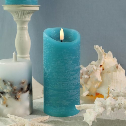 SUNSET HOME Battery Operated Ocean Blue Candles - Real Wax LED Pillar Candles with Remote Timer, Flickering Flameless for Summer Beach Decor, Coastal Wedding & 4th of July