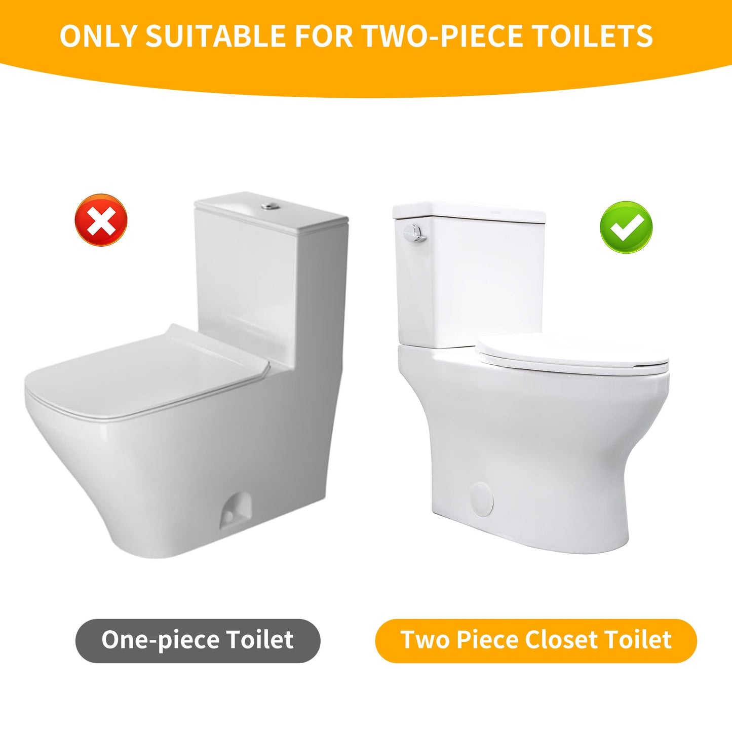 Universal Toilet Tank to Bowl Bolt & Gasket Replacement Kit Tank Repair Kit Includes 2" & 3" Rubber Seal Gaskets, Extra-Long Brass Plated Bolts, Washers, Nuts, Fits Most 2-Piece Toilets