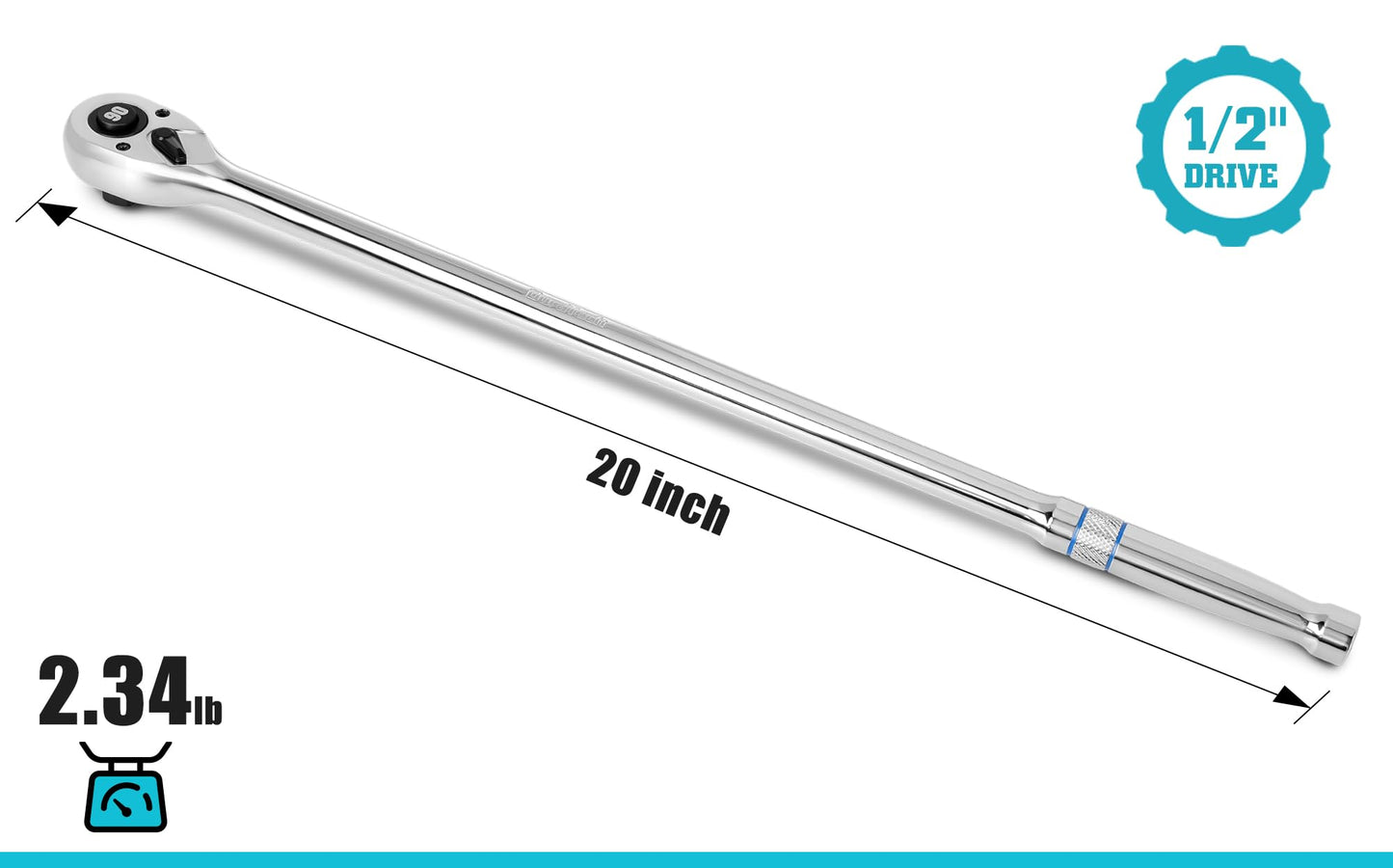 DURATECH Extra Long Handle 1/2-Inch Drive Ratchet, 90-Tooth Quick-release Ratchet Wrench with 20" Extra Long Handle, Teardrop Ratcheting, Reversible, Chrome Alloy Made, CR-MO Head,Full Polished