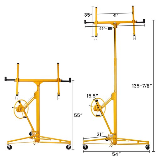 Rovibek Drywall Lift 11FT, Drywall Jack Lift Sheetrock Lift for Ceiling 360° Adjustable, Drywall Panel Hoist 150 lbs Heavy Duty Drywall Lifter, Foldable Sheetrock Lift for Home Improvement (Yellow)
