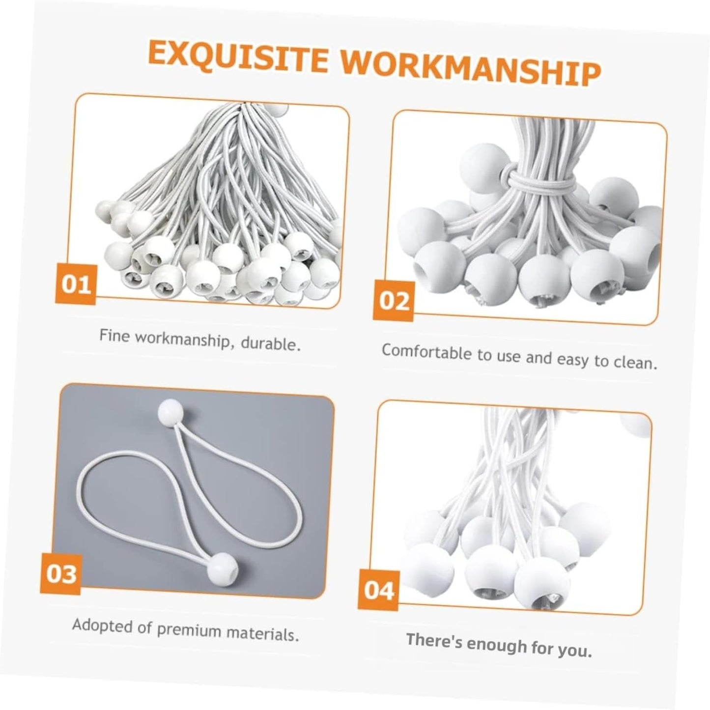 30 PCS Ball Bungee Cord, Heavy-Duty & Versatile, Indoor & Outdoor, Tarp Tie-Down, Organize & Secure, 6-Inch, White