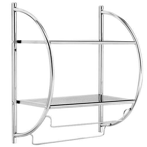 Tangkula Wall Mount 2 Tier Bathroom Shelf with Bars, 18" W X 10" D X 22" H, Home Toilet Double Layer Rustproof Chrome Shelf