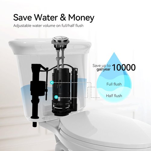 R&T 3-Inch Dual Flush Valve with Top Push Button Toilet Repair Kit Inside Tank dual flush valve replacement kit for 2-piece Toilet A2422M