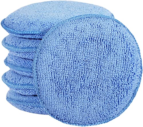 Blue Microfiber Car Wax Applicator Pads – 5-inch Buffing & Polishing Foam Pads, 6 Pack