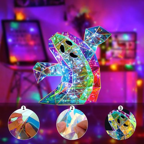 Prismatic Iridescent Spooky Ghost, Halloween Ghost Decorations,LED Iridescent Ghost Light,Halloween Light Up Ghost (Small Ghost)