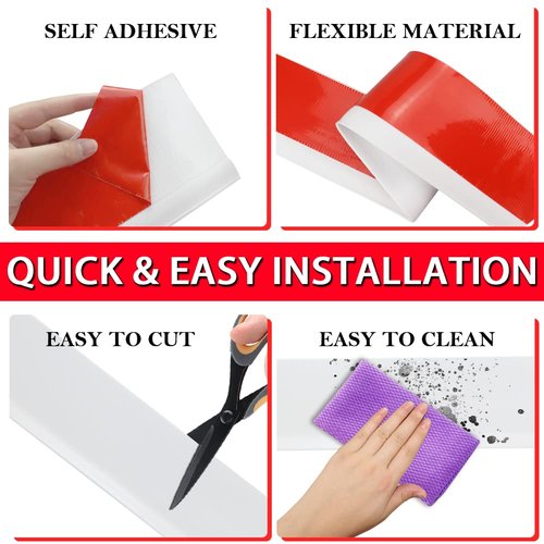 Vinyl Wall Base Baseboard Molding Trim 4" Flexible Self Adhesive Rubber Wall Base Moulding Trim Peel and Stick Design, 4 Inch x 20 Feet, White