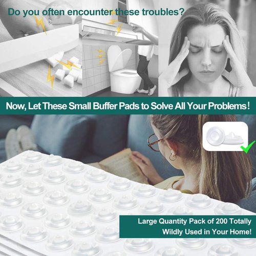Cabinet Door Bumpers Pack of 200 Self Adhesive Bumpers Pads, Sound Dampening Circular Dots Cupboard Bumpers Clear, Soft Rubber for Drawers, Table Tops, Laptop