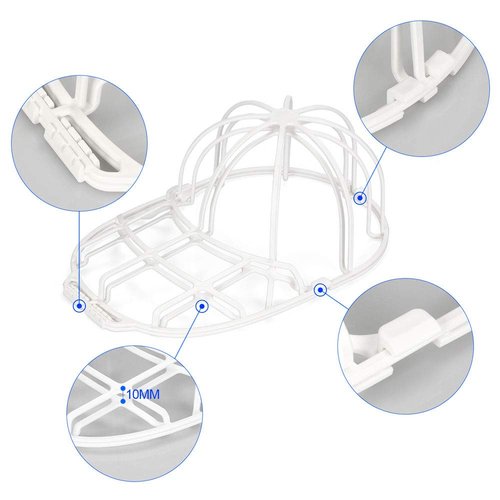 YEENOR Hat Washer Cage for Washing Machine - Baseball Cap Cleaner Rack, Ball Cap Washing, Dishwasher Safe, Perfect for Cleaning and Protecting Hats in Dishwasher (White 2 Pack)