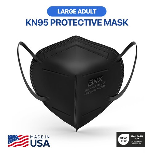BNX KN95 Face Mask Made in USA (20-Pack), FDA Registered KN95 Mask Disposable Particulate Protective Mask, GB2626-2019, Protection Against Dust, Pollen and Haze (Earloop) (Model: E95) Black