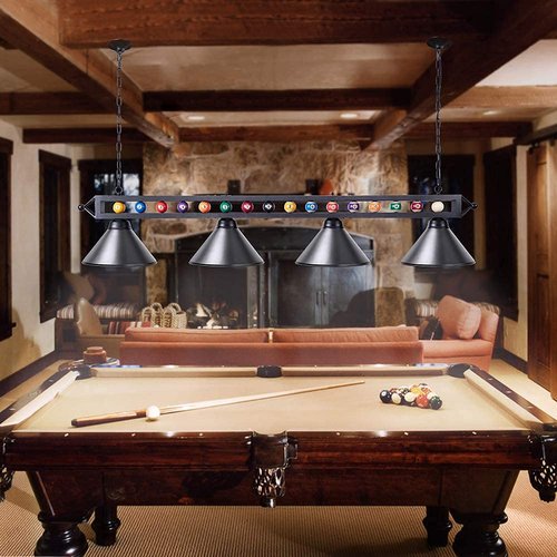 Wellmet 4 Lights Pool Table Light, 70inch Billiard Lighting Fixture with Lamp Shades for Pool Billiard Table, Industrial Hanging Pendant Light Chandelier for Game Room, Kitchen, Dining Room