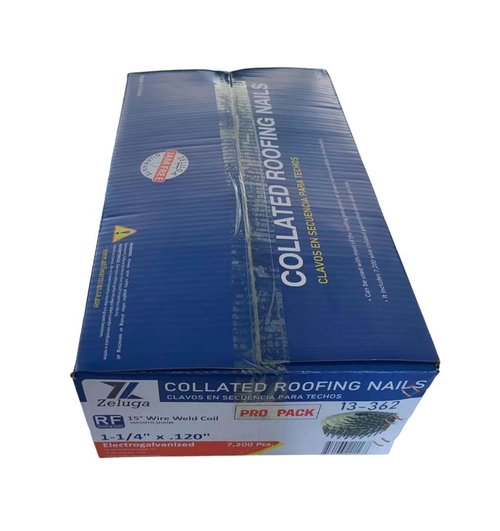 Zeluga 13-362 1-1/4in. x 0.120in. 15 Degree Electrogalvanized Smooth Shank Coil Roofing Nail 7,200/Box
