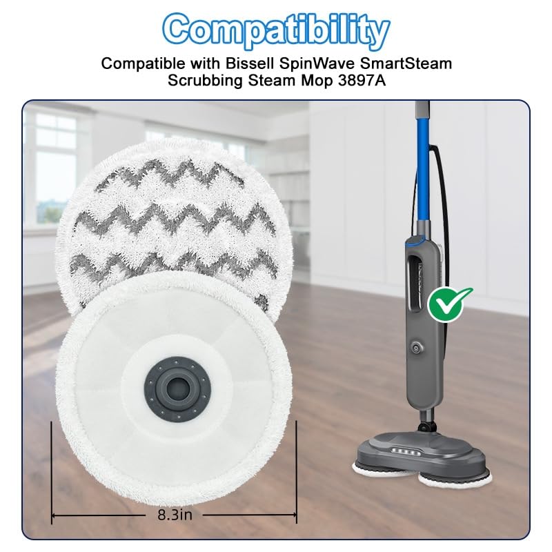 YUYUXB 3897A/3712 SpinWave Steam Mop Pads Replacement – 6 Pack, Velcro Fit