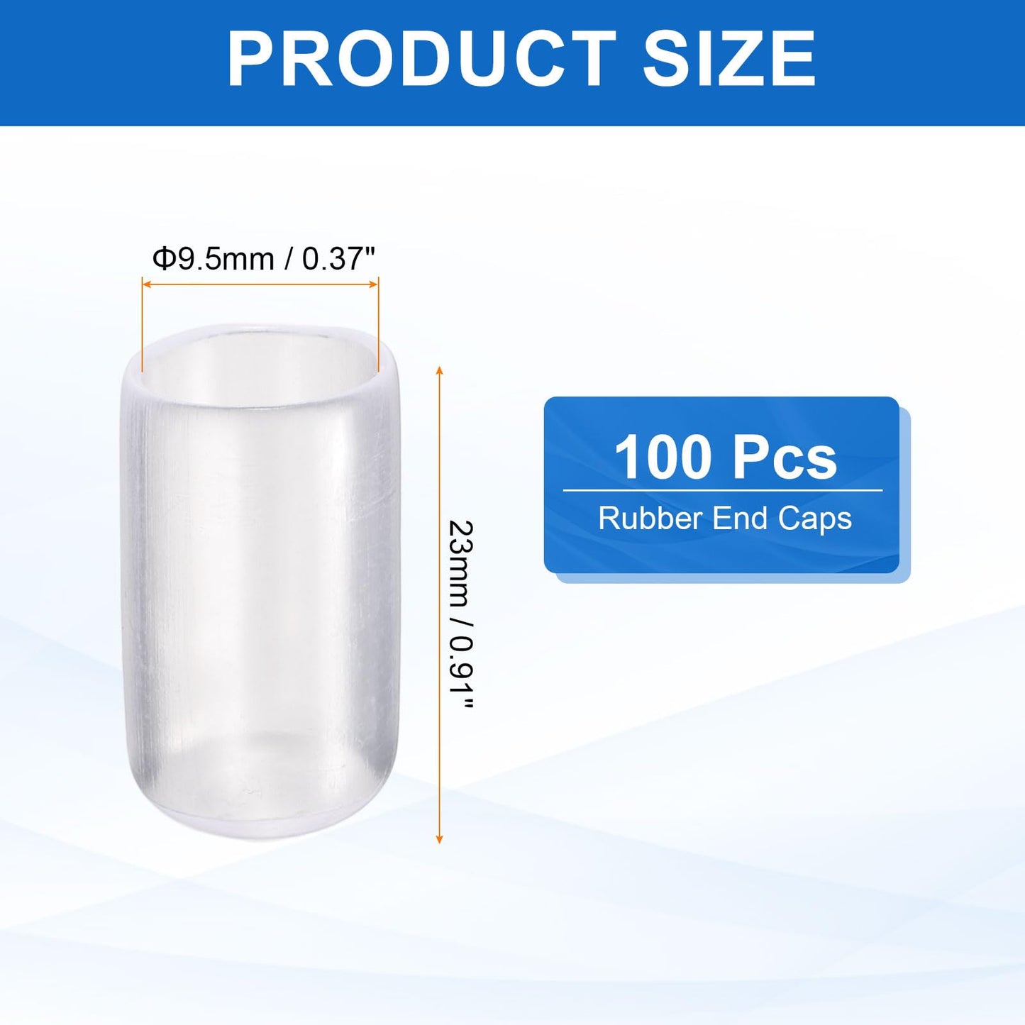 HARFINGTON 100pcs Round Rubber End Caps 9.5mm ID Bolt Covers Caps Vinyl Rubber Flexible Screw Thread Protectors for Metal Tube Rod Bolts, Translucent