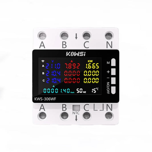 KWS-306WF Energy Meter Power Meter DIN Rail 3 Phase 4 Wire Voltage AC 85-290V Voltmeter Amps Watt Kwh Meter with Color Screen