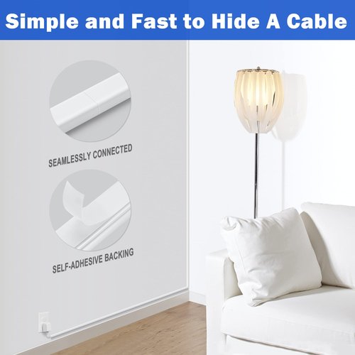 Cord Hider for One Wire, 102in Cable Hider Concealer, Paintable Wall Wire Covers, PVC Cable Management Raceway for A Thick Extension Cord, 6 x L17in W0.59 H0.4in, White