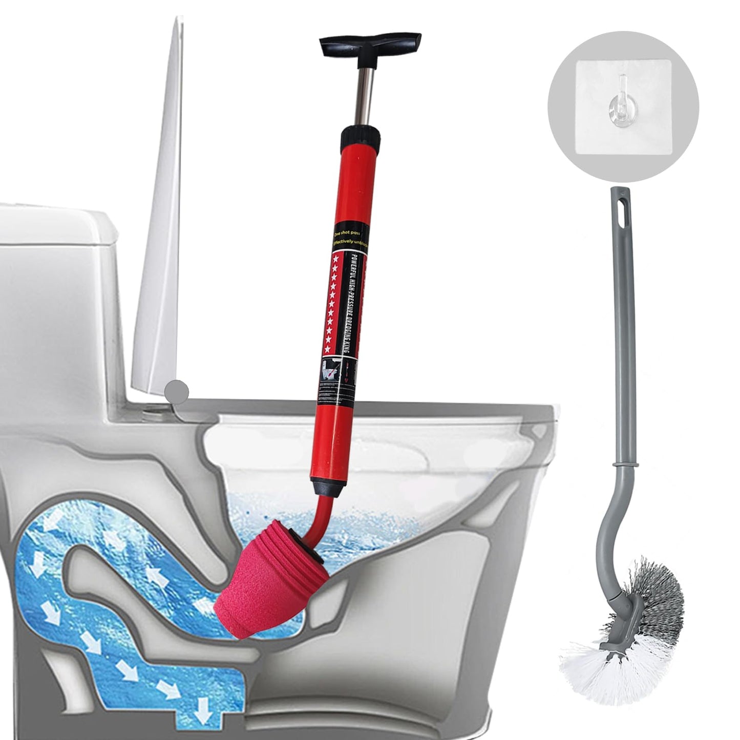 Rmticd Toilet Plunger, High-Pressure Plungers for Bathroom, Toilet Brush and Plunger Set - Powerful Air Drain Unclogger & Heavy-Duty Clog Remover for Bathroom Drains, and Clogged Pipes
