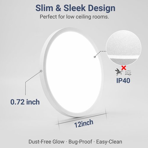 YELIOLED 6 Pack 12 Inch Dimmable LED Flush Mount Ceiling Light, 24W 2640LM 5 CCT Selectable (2700K-6500K), Ultra-Thin Round Flat Light Fixture for Bedroom Kitchen livingroom Hallway, White