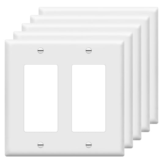 ENERLITES Decorator Light Switch or Receptacle Outlet Wall Plate, Size 2-Gang 4.50" x 4.57", Polycarbonate Thermoplastic, 8832-W-5PCS, White (5 Pack)
