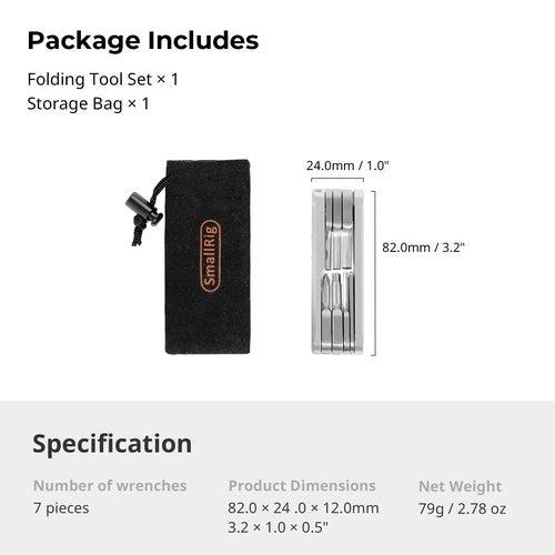 SMALLRIG Folding Tool Set with Screwdrivers and Hex Key Wrenches, Seven Functional Tools Included (Silver) - AAK2213D