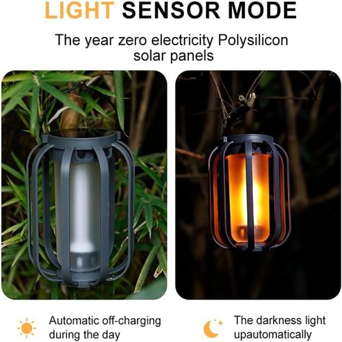 Solar Flameless Lantern, Solar Lantern Outdoor Light with Base, 4 Modes, with Tripod, Can Be Hung or Placed , Auto On/Off Sensor – Candlelight, Warm & White, for Camping, Garden Decor (1Pcs)