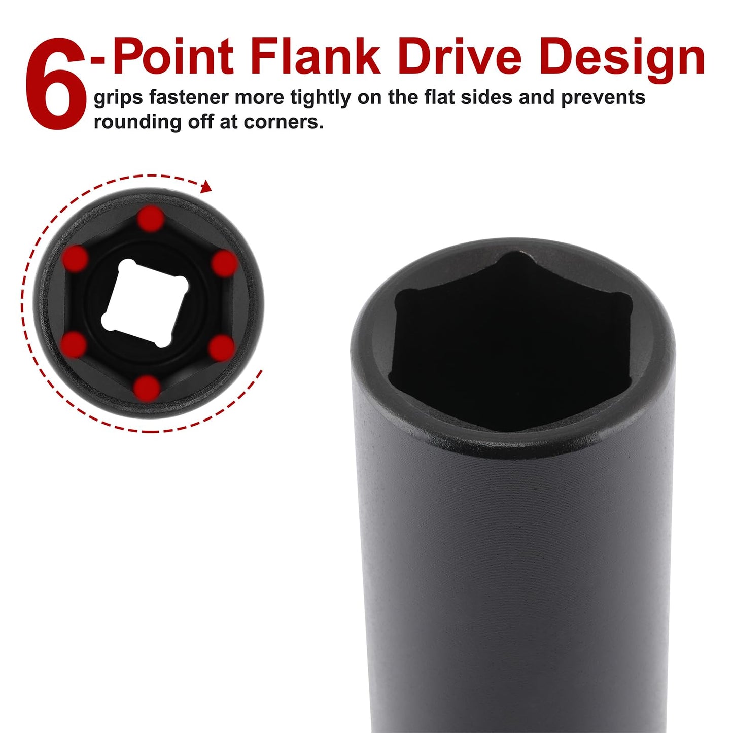 CASOMAN 1/2" Drive x 1-1/16" Deep Impact Socket, 6-Point, SAE, CR-MO