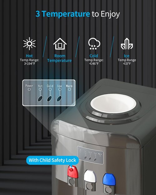 Muhub Water Dispenser with Ice Maker, Top Loading Hot and Cold Water Cooler with Child Safety Lock, 3 to 5 Gallon Water Dispenser with 3 Temperature Settings for Home,Office.