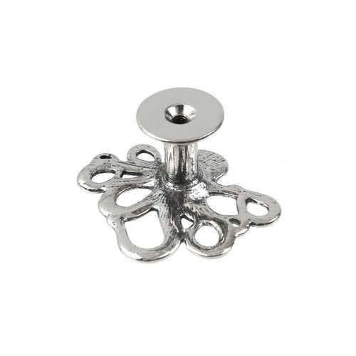 MY MIRONEY 4PCS Silver Octopus Cabinet Knobs Single Hole Elegant Octopus Drawer Handles Zinc Alloy Decorative Furniture Door Pulls Handles for Cupboard Dresser Wardrobe