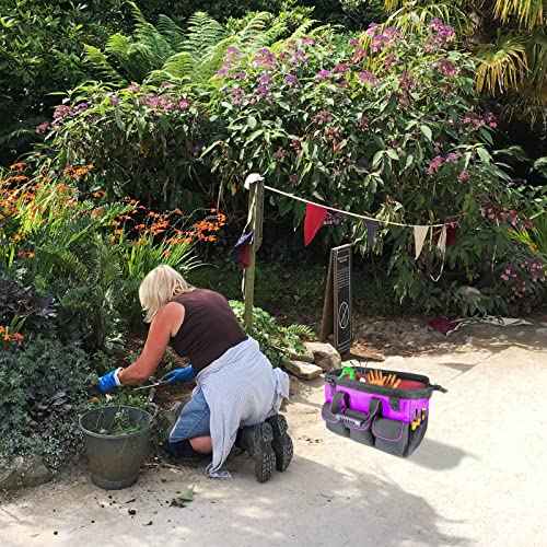 16-inch for women purple Tool Bag Non-slip feet adjustable shoulder strap 14 functional insert pockets,large capacity Men's heavy-duty toolbox,for electricians, carpentry,gardening (Purple)