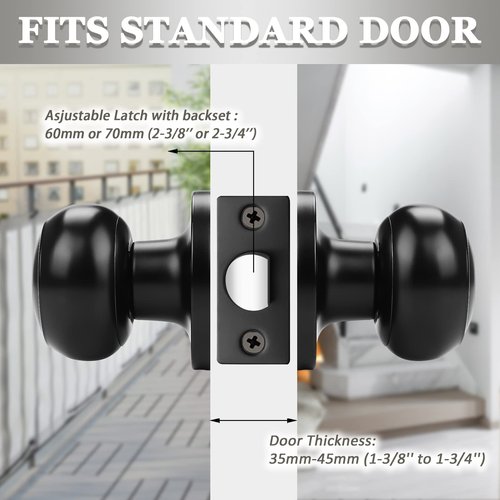 Probrico (6 Pack Round Passage Door Knob(Non-Locking Knobs), Keyless Doorknobs Interior/Exterior Door Lockset,Passage Knobs for Hallway/Closet,Black Finish Modern Design Door Hardware