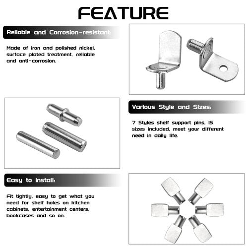 WMYCONGCONG 150 PCS Shelf Bracket Pegs Kit, 7 Styles Shelf Pins Shelf Support Pegs Cabinet Shelf Holders Pegs for Shelves Book Shelf Closet Metal Nickel Plated