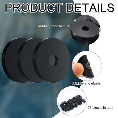 25 Pieces Rubber Washer Heavy Duty Abrasion Resistant Rubber, 1 Od x 1/4 ID x 1/8 Thickness Flat Washer Flat Grommets for Bolts Spacers, Vibration Suppression
