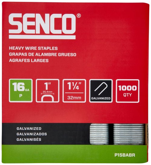 SENCO P15BABR 1-1/4" 16 Gauge 1" Crown Heavy Wire Staples, Galvanized Finish 1,000 Count Pack