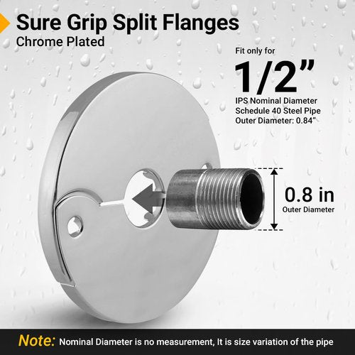 Supply Giant F-24334-12 1/2 in. IPS Floor and Ceiling Split Flange Escutcheon for Steel Pipes, Chrome Plated (Pack of 12)
