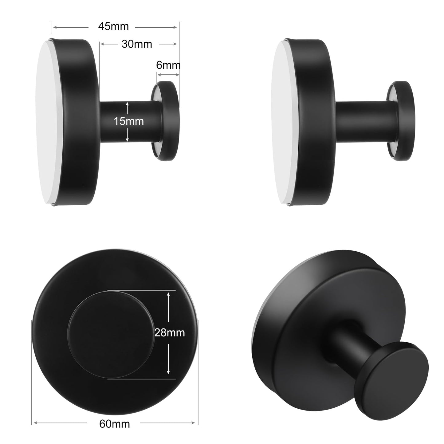 Dntorx Vacuum Suction Cup Hooks, 2 Pack Stainless Steel Suction Hooks for Shower Bathroom Towel Hook Shower Hooks Holders Hanging Towels, Loofah, Robe, Coat(Black)