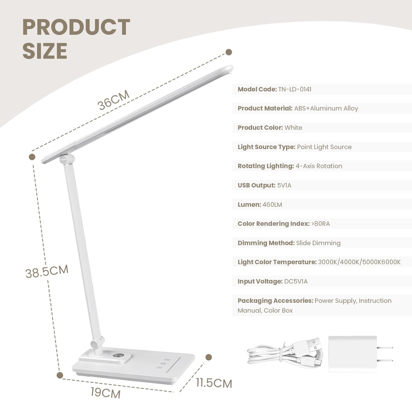 TECHNOVA LED Desk Lamp with 5 Color Temperatures | Sliding Stepless Dimming & One-Touch Timer | Foldable & Portable Design for Office/Study/Nail Art | Four-Axis Rotation for Small Desks