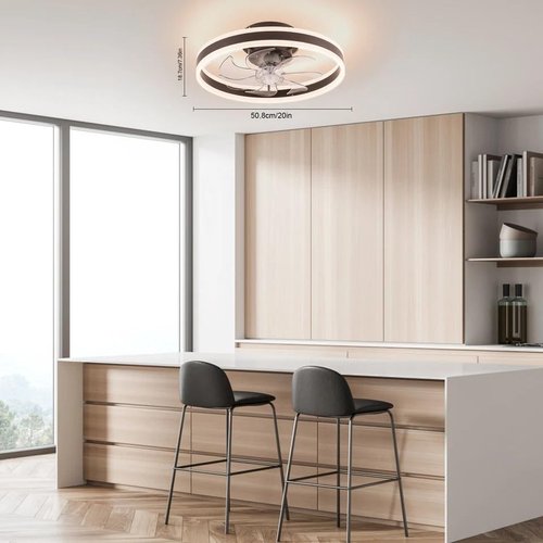 SpaceBovae Modern Ceiling Fans with Lights, Flush Mount Ceiling Fan with Dimmable Light and Remote,3-Speed Wind Low Profile Ceiling Fan with Light for Bedroom,Living Room,Home