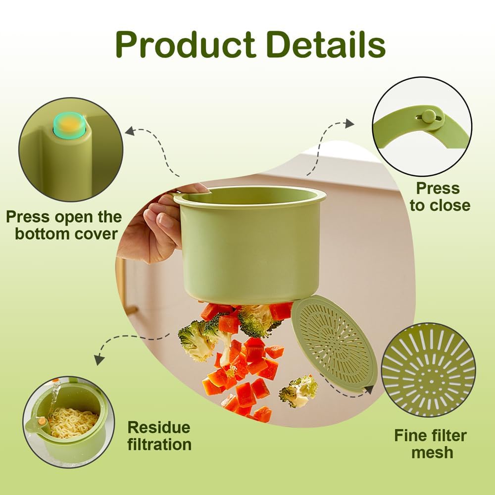 Multifunctional Drainage Basket, Kitchen Sink Food Waste Catcher Faucet Hanging Press Automatic Dumping Kitchen Draining Basket Faucet Hanging Strainer Basket with Automatic Dumping (Green, 1pcs)