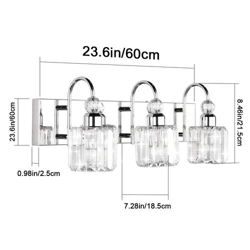 Ralbay Modern LED Crystal Bathroom Vanity Lights 3-Lights Stainless Steel Crystal Vanity Lights Over Mirror Modern Crystal Bathroom Vanity Lighting Fixtures