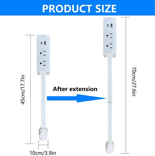 Electrical Outlet Extender with USB-A, USB-C, and 2 AC Outlets,180° Rotating Power Socket Extender,Extendable Wall Outlet Extends 22-34, Space-Saving Rotating Design Fits Home, Office