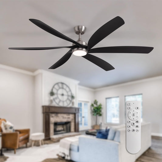 Nuoqiso 64 Inch Ceiling Fans with Lights,Indoor and Outdoor Modern Ceiling Fans with Lights and Remote,3-Color Light 6-Speed Timing Reversible DC Motor for Bedroom,Living Room,Patio and Kitchen
