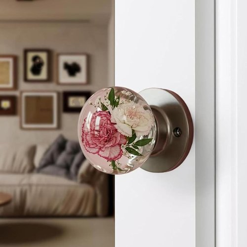 Unique Decorative Door Handle, Retro Round Resin Epoxy Flower Door Knob Retro, Floral & Animal Designs, Artistic Unique Knob for Modern/Classic Bedrooms (#6)