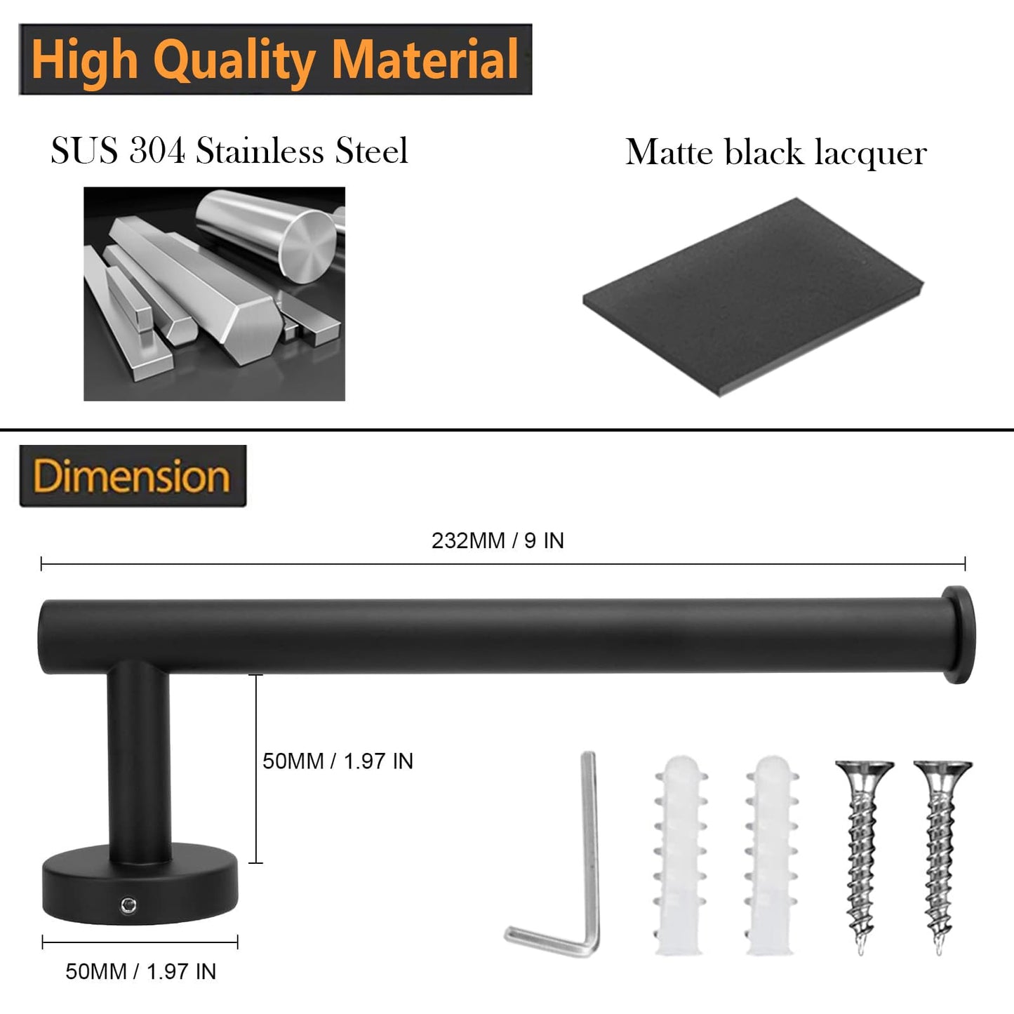 Sotuai Hand Towel Holder - 9" Modern Design Towel Ring, Thicken SUS 304 Stainless Steel Towel Holder for Bathroom Wall, Contemporary Hand Towel Rack - Matte Black