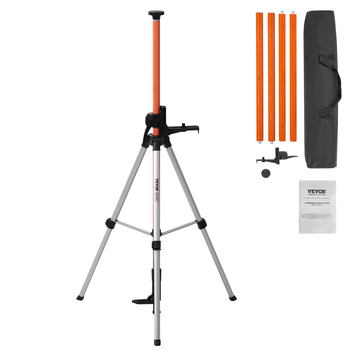 VEVOR Laser Level Tripod, 1/4"-20 & 5/8"-11 Thread Mount, 40.94-133.85 inch Height Adjustment with Level Bubble & Heavy-duty Stand, Extendable Pole Lightweight Aluminum Tripod for Laser Scanner
