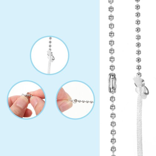 4Pcs Ceiling Fan Pull Chain Extender 1 Meter Stainless Steel Pull Chains String Extension qith Connector,3mm Beaded Ball Light Switch Chain Extender for Ceiling Fans and Light Fixtures