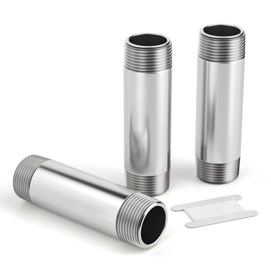 TAILONZ PNEUMATIC 1/2" NPT Male x 1/2" NPT Male 304 Stainless Steel Pipe Nipple, 4" Length Cast Pipe Fitting, Threaded Connector（Pack of 3）
